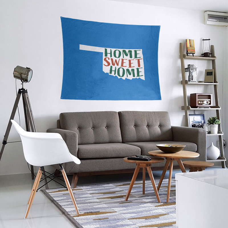 Tapisserie Home Sweet Oklahoma, H 104 po x l 88 po, Bleu