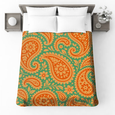 Couvre-lit matelassé à motif floral orange Paisley toutes tailles