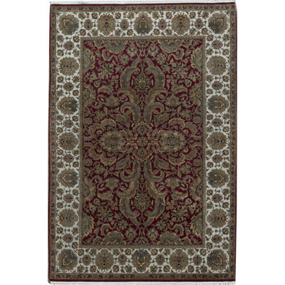 Tapis rouge et ivoire de haute qualité noué à la main Trinity