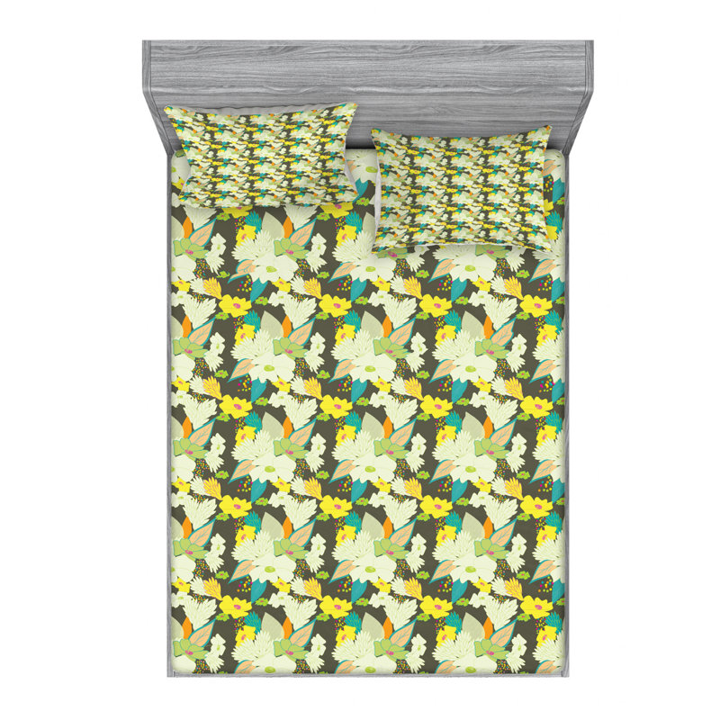 Microfiber Floral Sheet Set, Queen Sheet Set + Fitted Sheet + 2 Pillowcases
