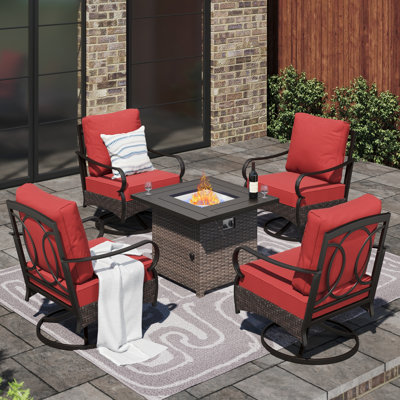 Emmaus 4-Person Swivel Sofa Chairs Seating Group with Fire Pit Table