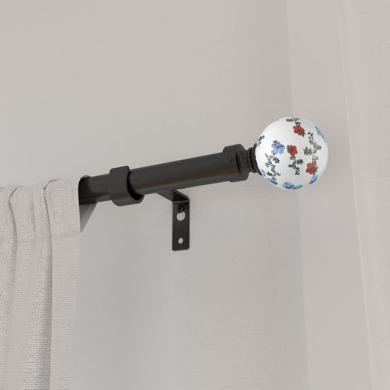 120" Adjustable Single Curtain Rod and Coordinating Finial Set, 28" - 48"