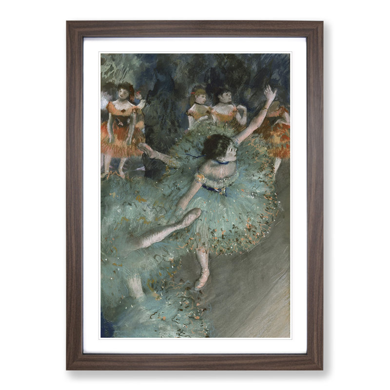 Green Ballet Ballerina Dancers by Edgar Degas - Picture Frame Painting, 65cm H x 48cm W x 2cm D, Walnut Framed