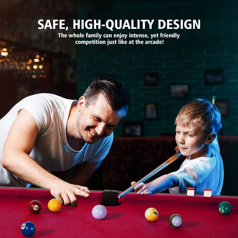 48" Portable Pool Table Billiard Table with 2 Cue Sticks, Balls, Triangle, Chalk, Brush,      Brown, Red