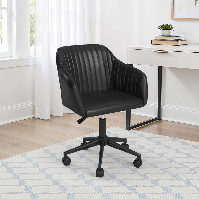 Flannigan Faux Leather Swivel Office Chair, Black