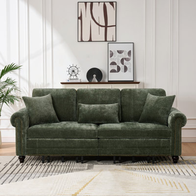 86 Inch King Pull Out Sofa Bed, 3 In 1 Convertible Sleeper, Modern 3 Seat Couch With Nailhead Trim And Rolled Arm