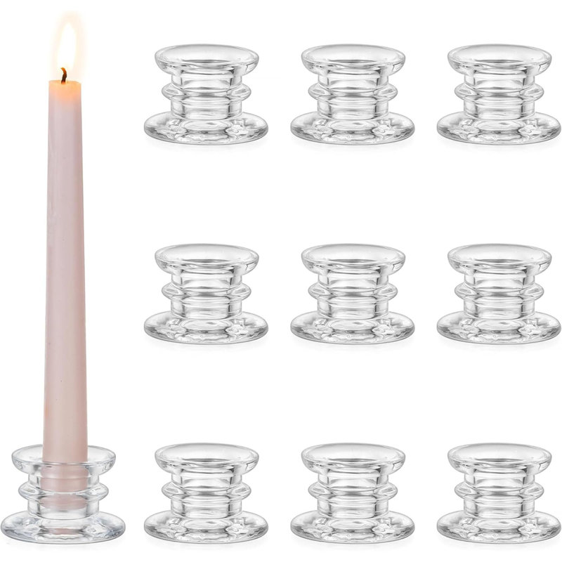 Porte-bougies coniques en vrac: 10 pièces porte-bougies en verre décor clair porte-bougie court moderne pour centre de table de mariage, dîner de fête de Noël