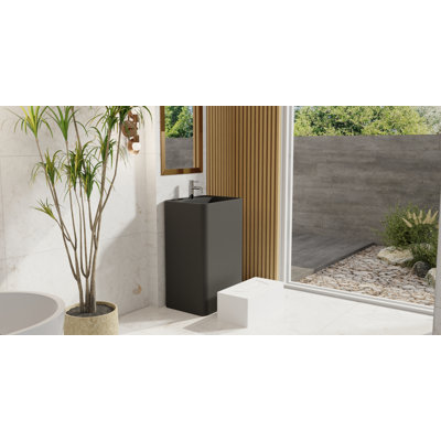 Badeloft Rectangular Stone Resin Freestanding Pedestal Bathroom Sink SB-02-A-MBLK in Matte Black