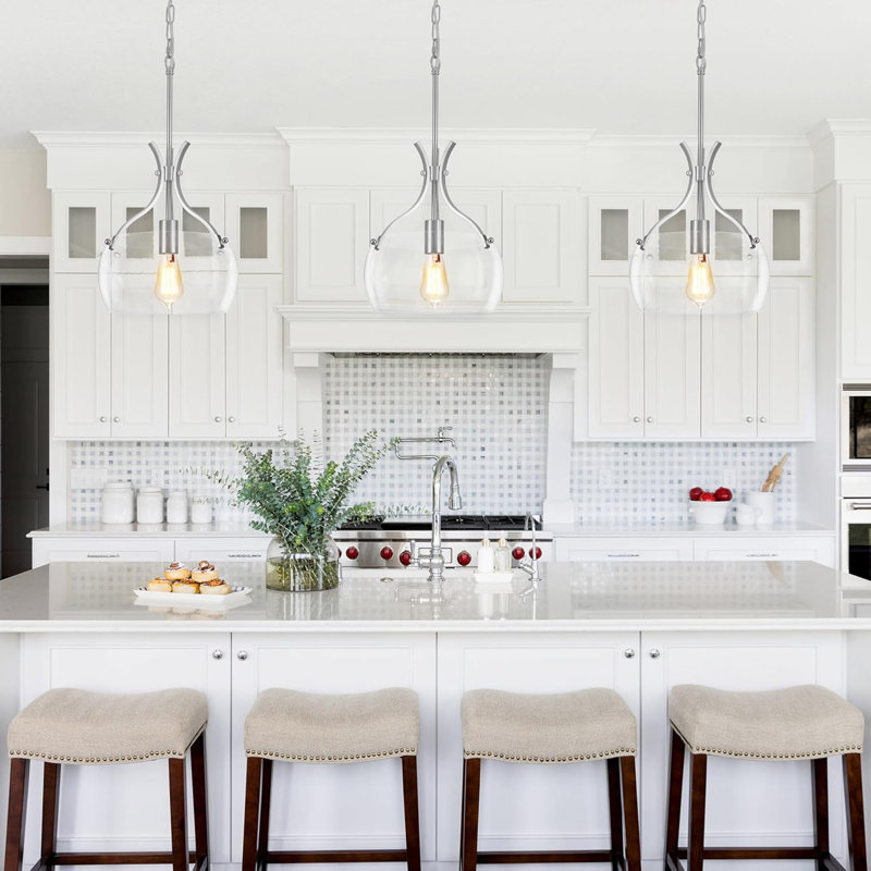 Lustre moderne en verre de style campagnard avec finition, luminaire suspendu pour salle à manger, îlot de cuisine et couloir