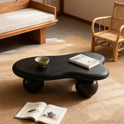 Cloud Shaped Coffee Table, Low Coffee Table with 3 Ball Legs for Living Room