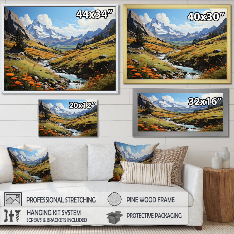 «Binnie Green Mountains Summer Peaks Pastoral V», reproduction d'art sur toile, H 12 po x l 20 po x P 1 po