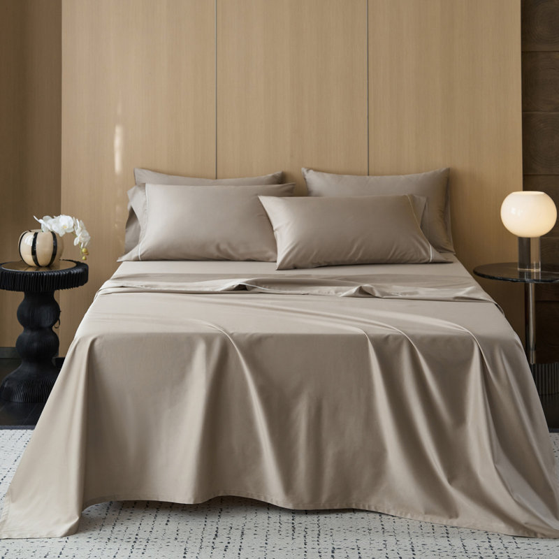Ensemble de draps 100% coton satiné MooMee, Gris tanné, Ensemble de draps pour grand lit avec deux taies d