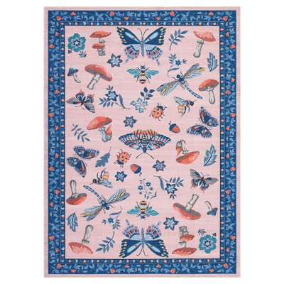 Tapis lavable pour le salon, tapis décoratif à motif floral d'insecte doux antidérapant, tapis d'intérieur pliable résistant aux taches pour la salle à manger, le bureau, la salle de jeux, la chambre de bébé