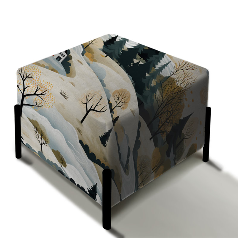 Paysage d'hiver scandinave - repose-pieds carré floral