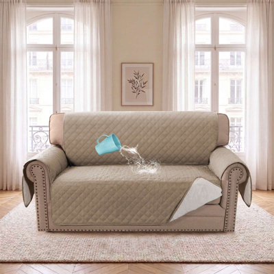 Housse de canapé imperméable et lavable avec sangles élastiques, housse de protection pour canapé pour animaux et enfants (causeuse, chêne français)