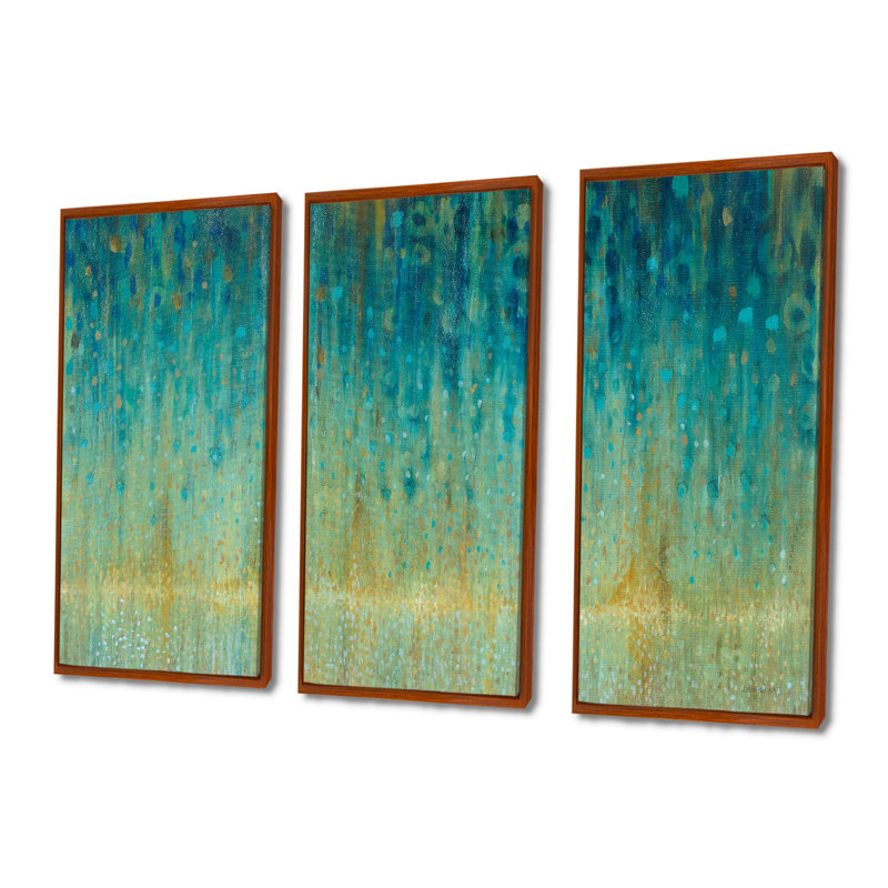 Pluie abstraite panneau moderne et contemporain, ensemble de 3 toiles encadrées, H 28 po x l 36 po, Brun