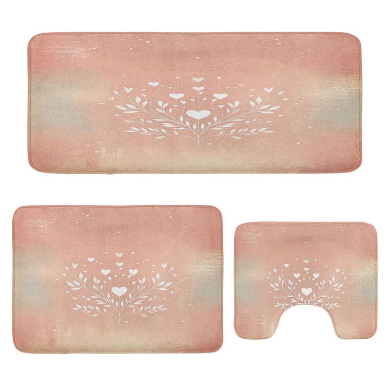  Ensemble de tapis de salle de bain rose 3 pièces en U et tapis rectangulaires rosé blanc pâle mauve