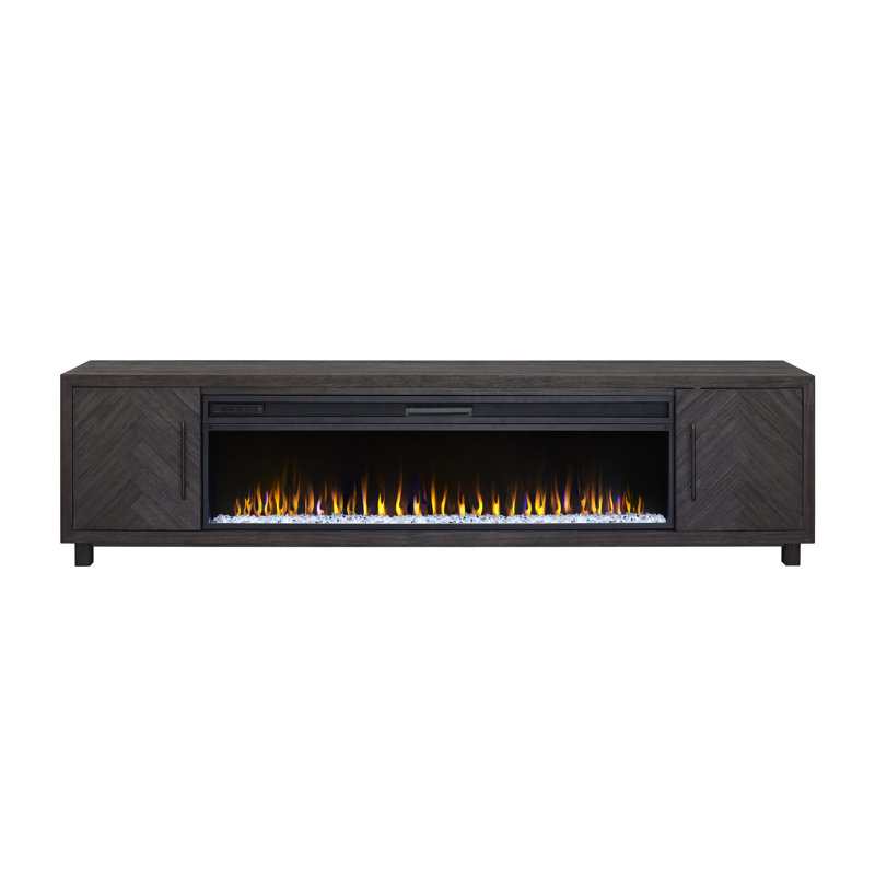 Oloughlin Fireplace Console, Entertainment Storage, TV Stand, Fully Assembled, Gray, 24.75" H x 96" W x 15" D