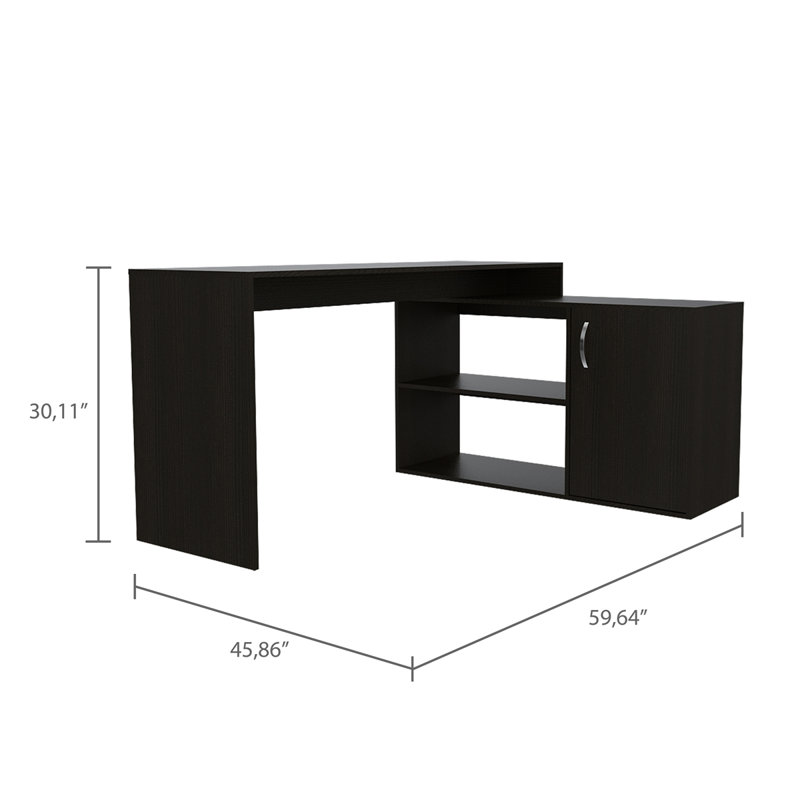 Bureau d'écriture en L à 2 tablettes, Noir
