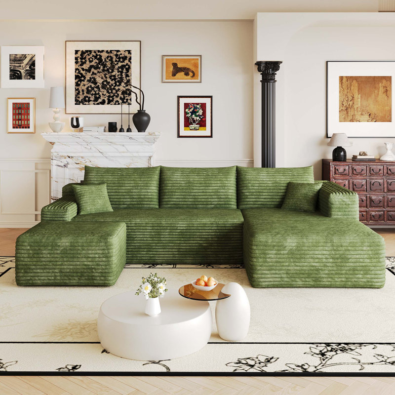 Canapé d'angle infonuagique, canapé modulaire sans assemblage, Green Corduroy