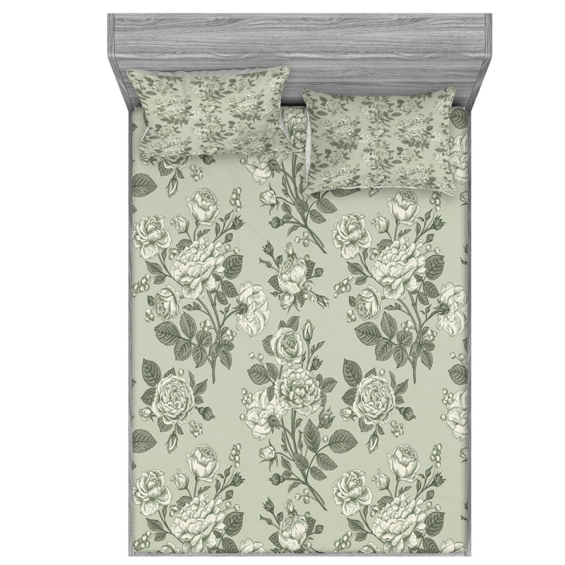 Microfiber Floral Sheet Set, Queen Sheet Set with Fitted Sheet