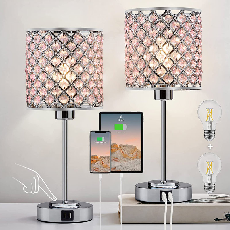 Lampe de table USB en métal Preesall, Rose