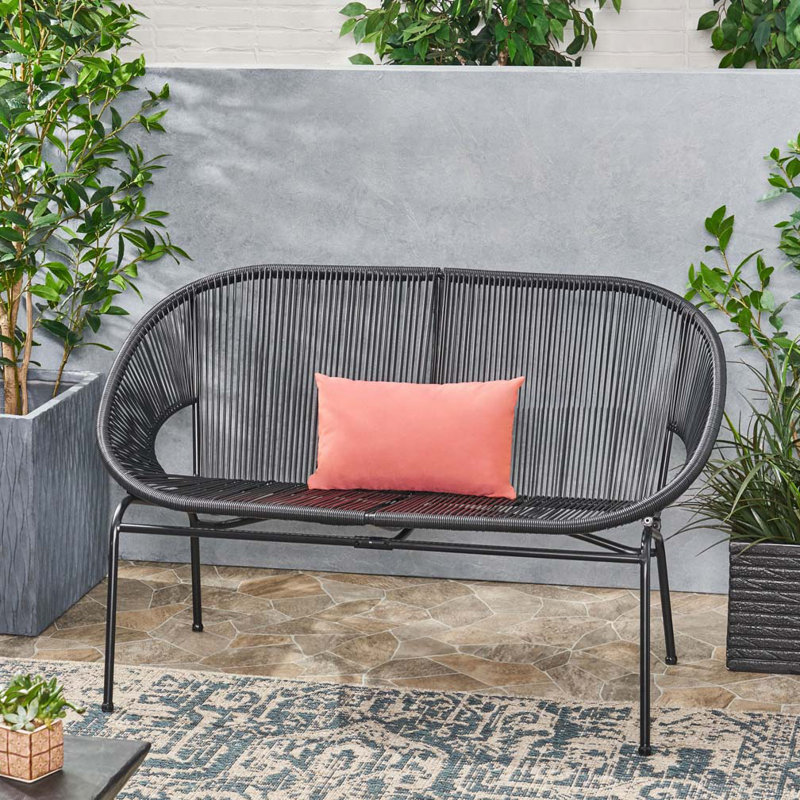 52" Outdoor Paito Loveseat Sofa, Black