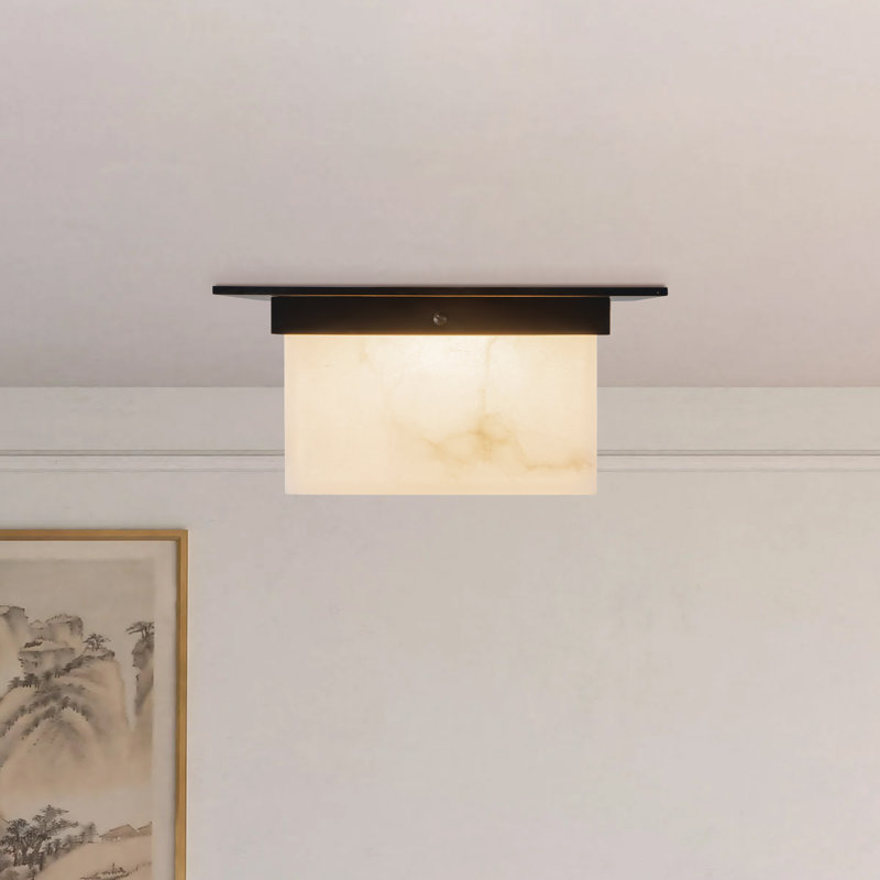 Mineral 11-in Brass Flush Mount, Oil Rubbed Bronze, Alabaster