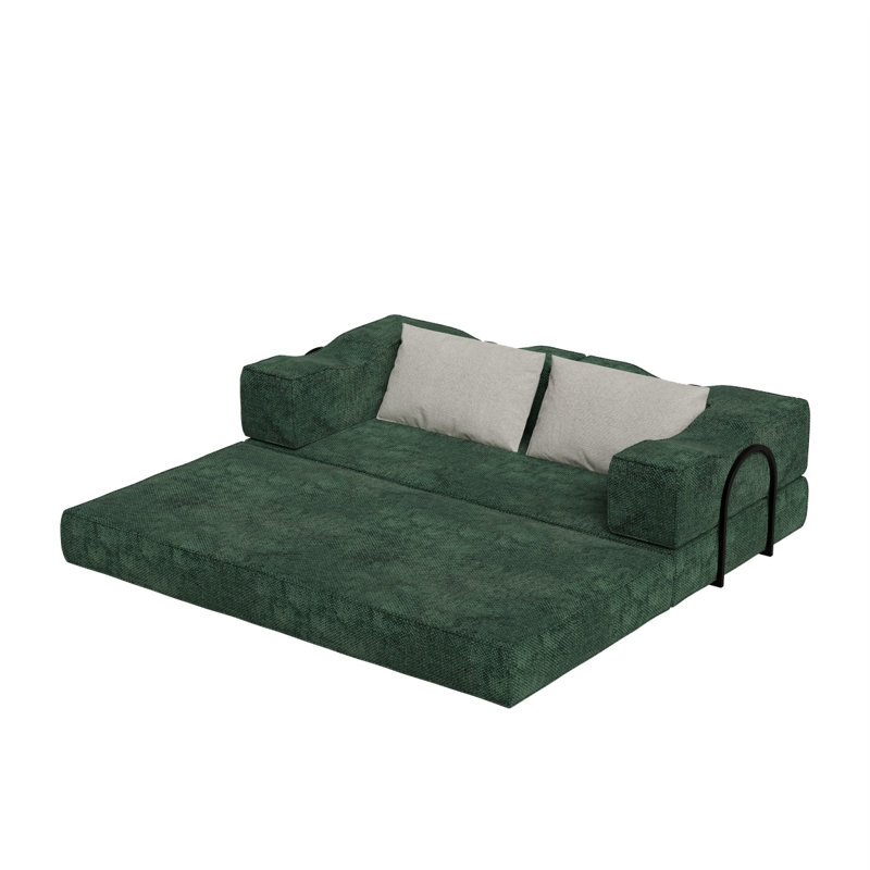 Lit convertible 80 po avec 2 coussins, canapé-lit pliant à 3 places et matelas pour très grand lit, combinaison de bricolage, chenille, vert