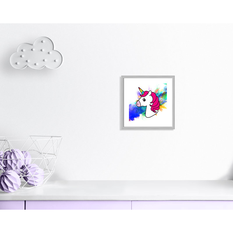 Art sur toile licorne arc-en-ciel, H 16 po x l 16 po x P 1,18 po, Encadré de boîte argent