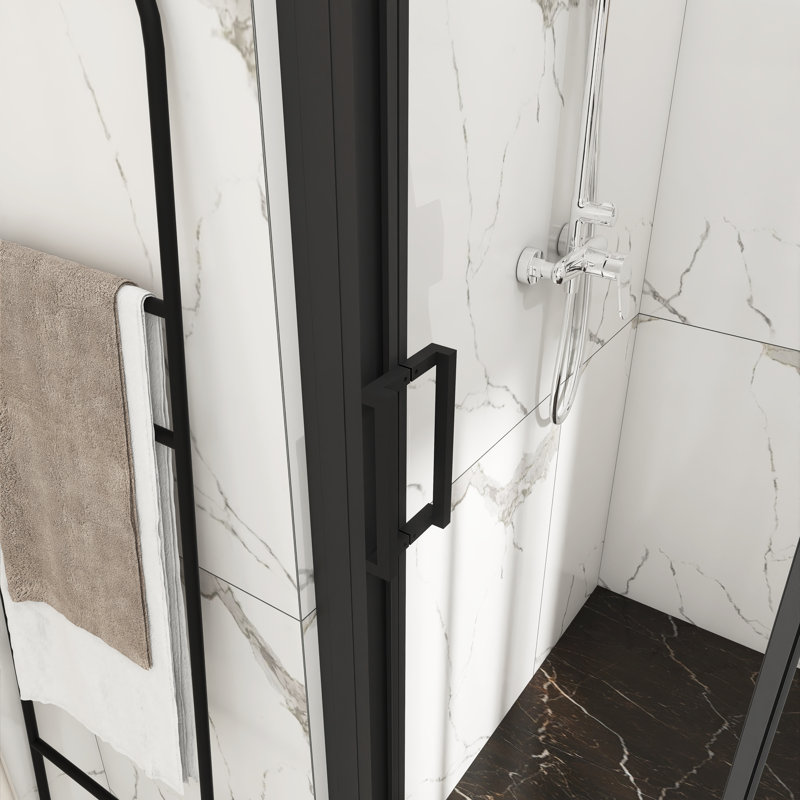 54" x 70" Matte Black Sliding Semi-Frameless Shower Door