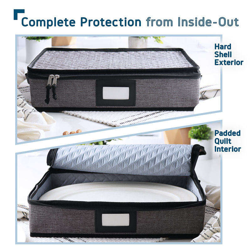 Black Quilted Hard Shell Platter Storage Case with Dividers