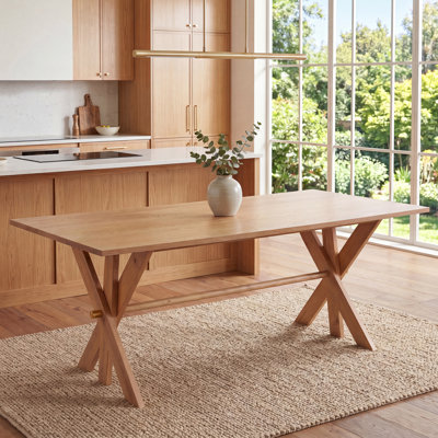 78''Rectangular Dining Table With Double Trestle, Modern Farmhouse Dining Table for Kitchen/Dining Room