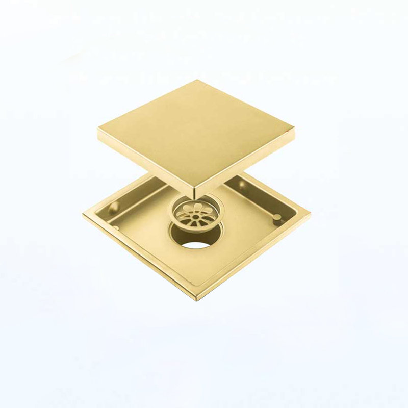 Bonde de douche carrée, 15 cm, acier inoxydable 304, fini or brossé, filtre à cheveux