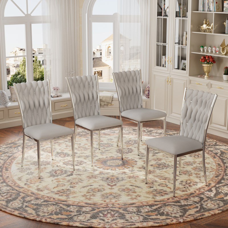 Ensemble de chaises de salle à manger en velours - Chaises de salle à manger tissées avec pieds en métal - Chaise d'appoint rembourrée moderne pour salle à manger, cuisine, meuble-lavabo et salon