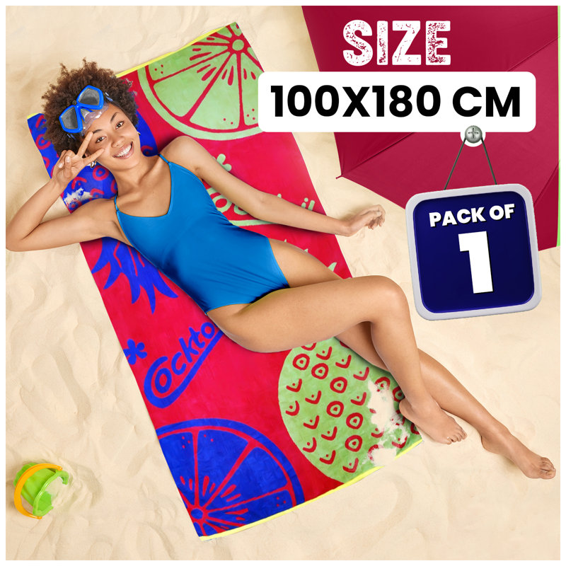  Cotton Blend Machine Woven Beach Towel, Cocktail