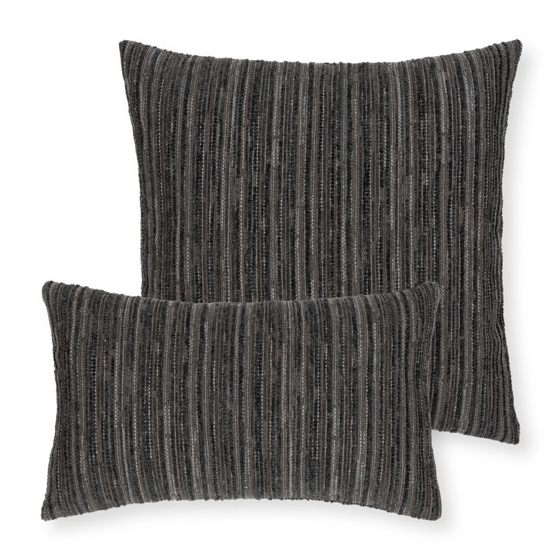 Sincerity Striped Square Indoor / Outdoor Pillow Cover & Insert, 22"H x 22"W, Striped, Charcoal