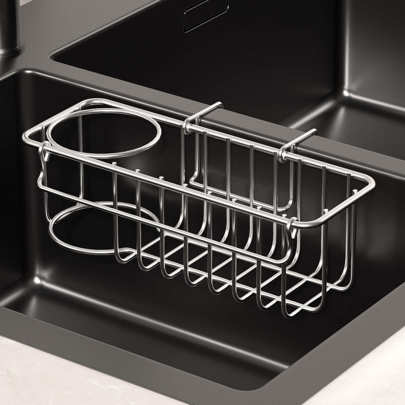 Organisateur d'évier en acier au carbone chromé | Porte-éponge compact 3 en 1 avec fonction de séchage rapide