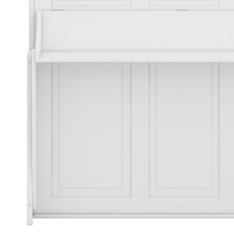 Lit escamotable peu encombrant avec bureau intégré, éclairage DEL et station de charge USB, White