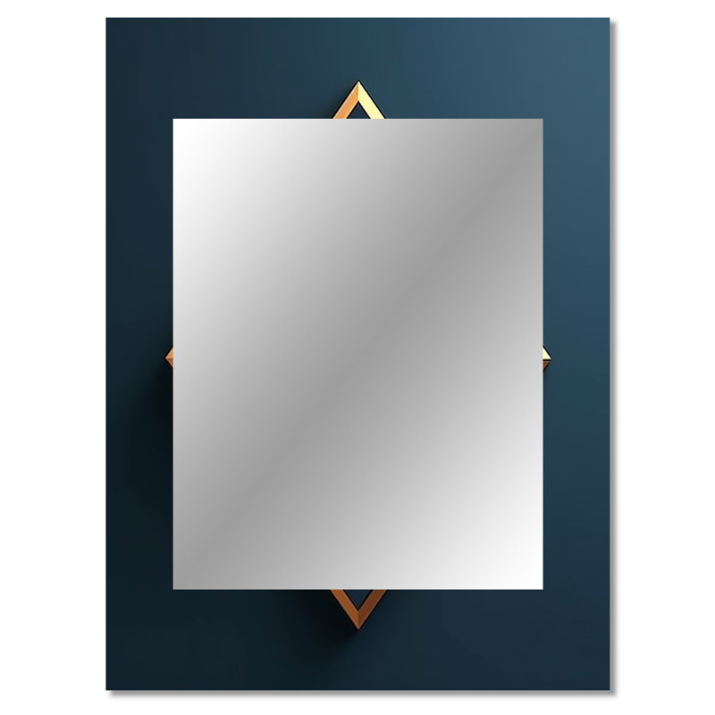 Retro Diamond Geometry in Blue And Gold I - Geometric Large Mirror, Blue Unique Wall Mirror Decor, Printed Metal Art
