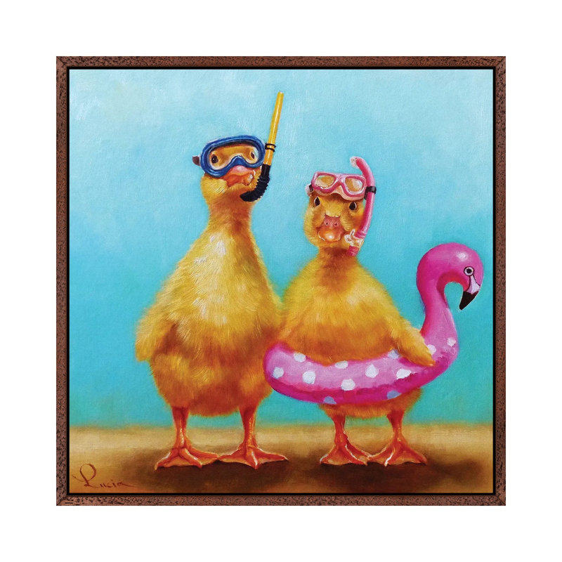 Pool Party - Print on Canvas, 45.72cm H x 45.72cm W x 3.81cm D, Brown Framed