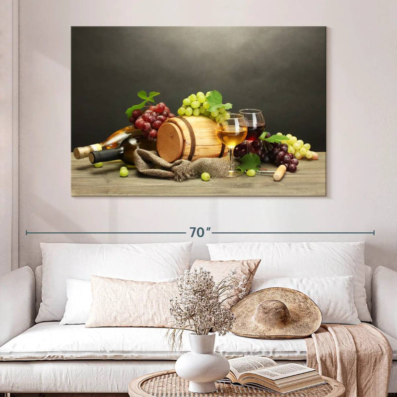 Vin et raisins, reproduction sur toile, H 34 po x l 51 po x P 1,25 po