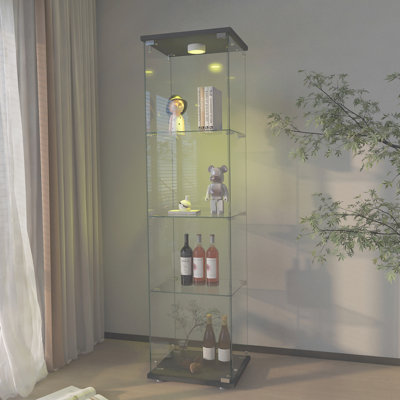 Modern Glass Display Cabinet with LED lights, Quick-assembly Antique Cabinet, Tempered Glass Bookshelf, Suitable for Living Room and Bedrooms, 1-door by Ivy Bronx