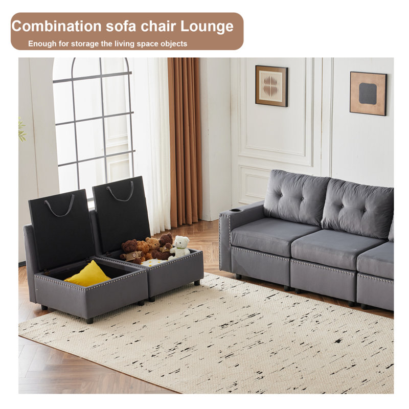 Canapé-lit modulaire moderne avec rangement et canapé-lit Modern Sofavelvet, Gris