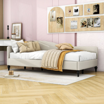 Linen Upholstered L-Shaped Daybed with Semi-Enclosed Design