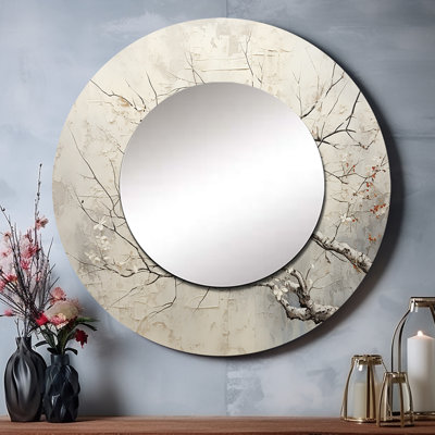 Tree Monochrome Whispers Of Beige - Floral Round Mirror Wall Decor