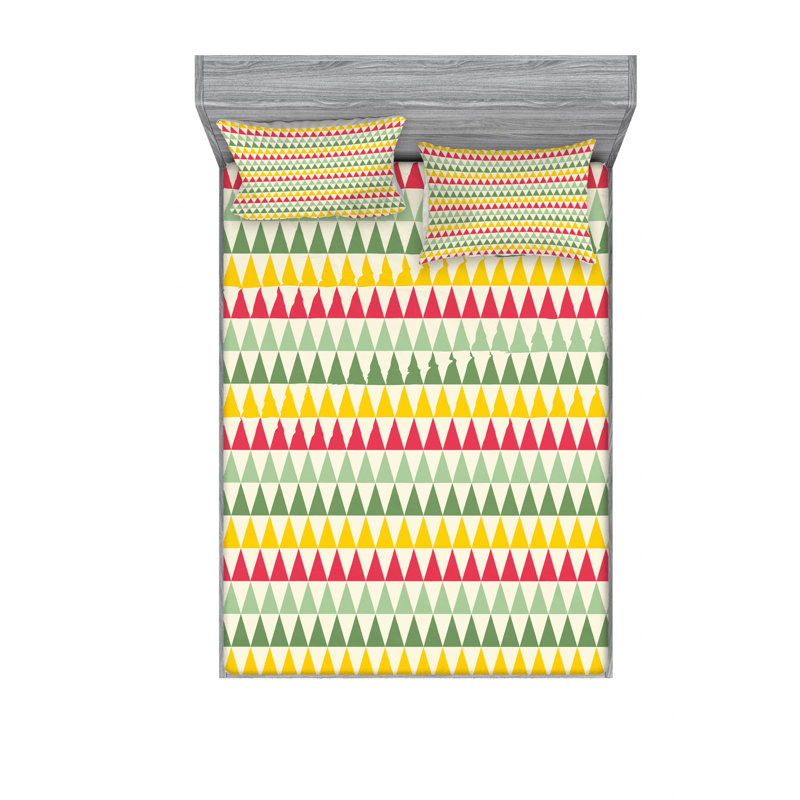 Microfiber Geometric Sheet Set, Full/Double Sheet Set with Fitted Sheet