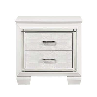 Table de chevet glamour blanche, faux alligator, 2 tiroirs et table de chevet blanche coulissante sans soudure, avec fonction de rétroéclairage des surfaces