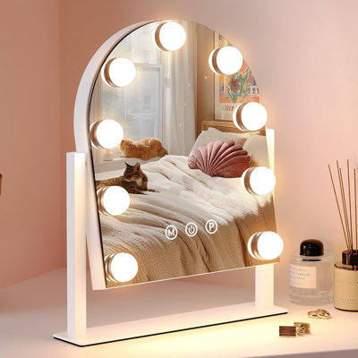 Hollywood Style Makeup Mirror With Lights - 9 LED Bulbs, 3 Color Modes, Dimmable Brightness, 360° Rotation, Touch Control, Sturdy Metal Frame For Vanity & Grooming