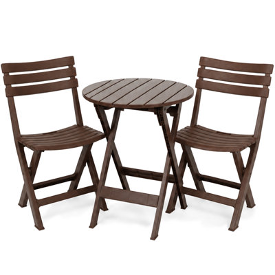 3-Piece Outdoor Folding Bistro Set with 24" Round Table & 2 Stackable Chairs, Brown
